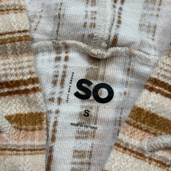 So Striped Baja Hoodie Lace Up Front Kangaroo Pocket Soft Sweatshirt Size S - Picture 4 of 6